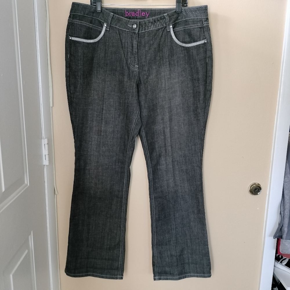 Bradley Black Metallic Trim Bootcut Denim Jeans 22W Stretch Western Concert